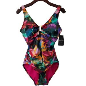 Lauren Ralph Lauren Printed Ring Underwire 1 Piece Swimsuit Jungle Paradise 10